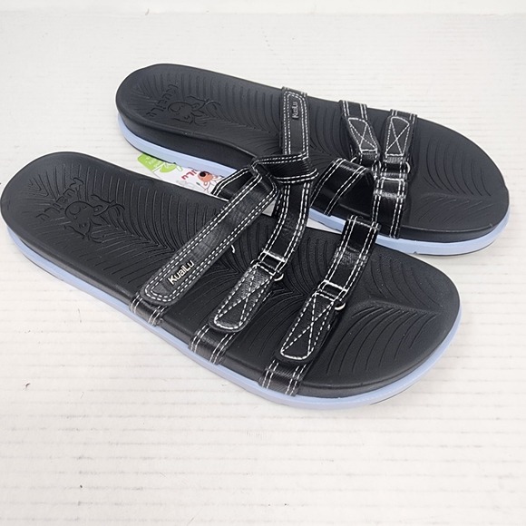 KuaiLu Womens Adjustable Triple Strap Slide Sandals Black Blue US 10 NEW - Picture 8 of 9